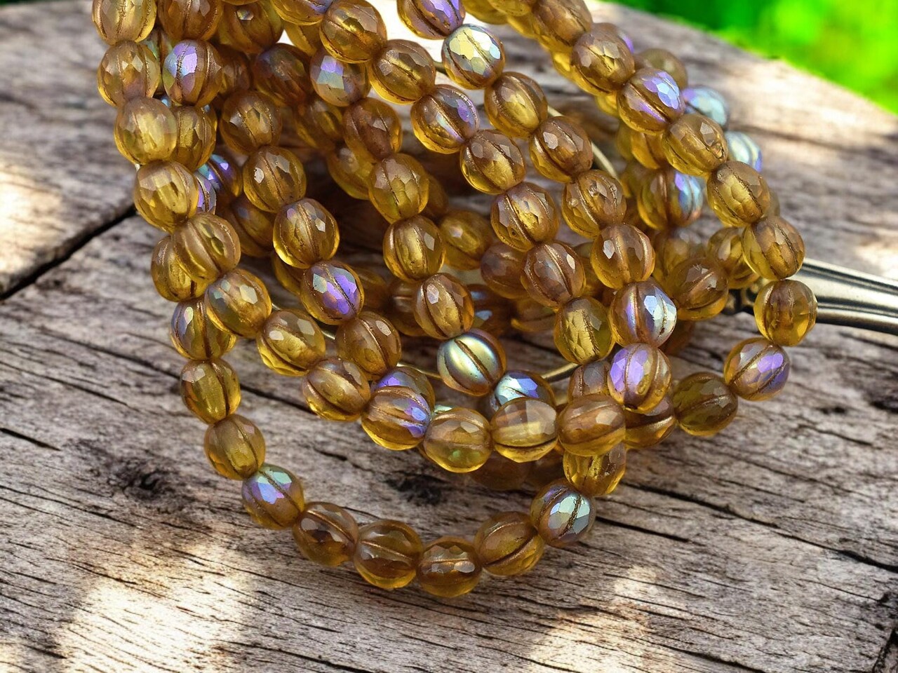 *25* 6mm Bronze Washed Matte Amber AB Faceted Round Melon Beads